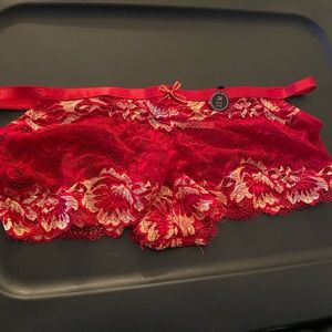 Red lace panties with gold design
